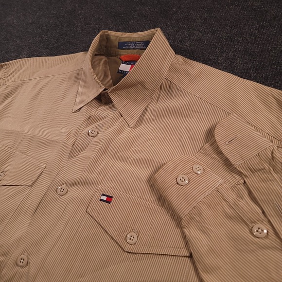 Tommy Hilfiger Other - Vintage‎ Tommy Hilfiger Men Long Sleeve Button Shirt Medium Tan Pinstripe Cotton